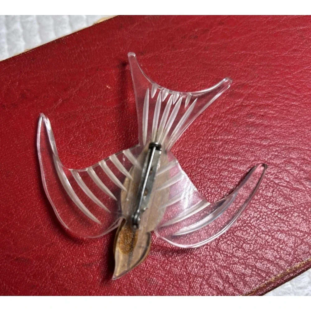 Vintage Lucite and Wood Early Bird Brooch